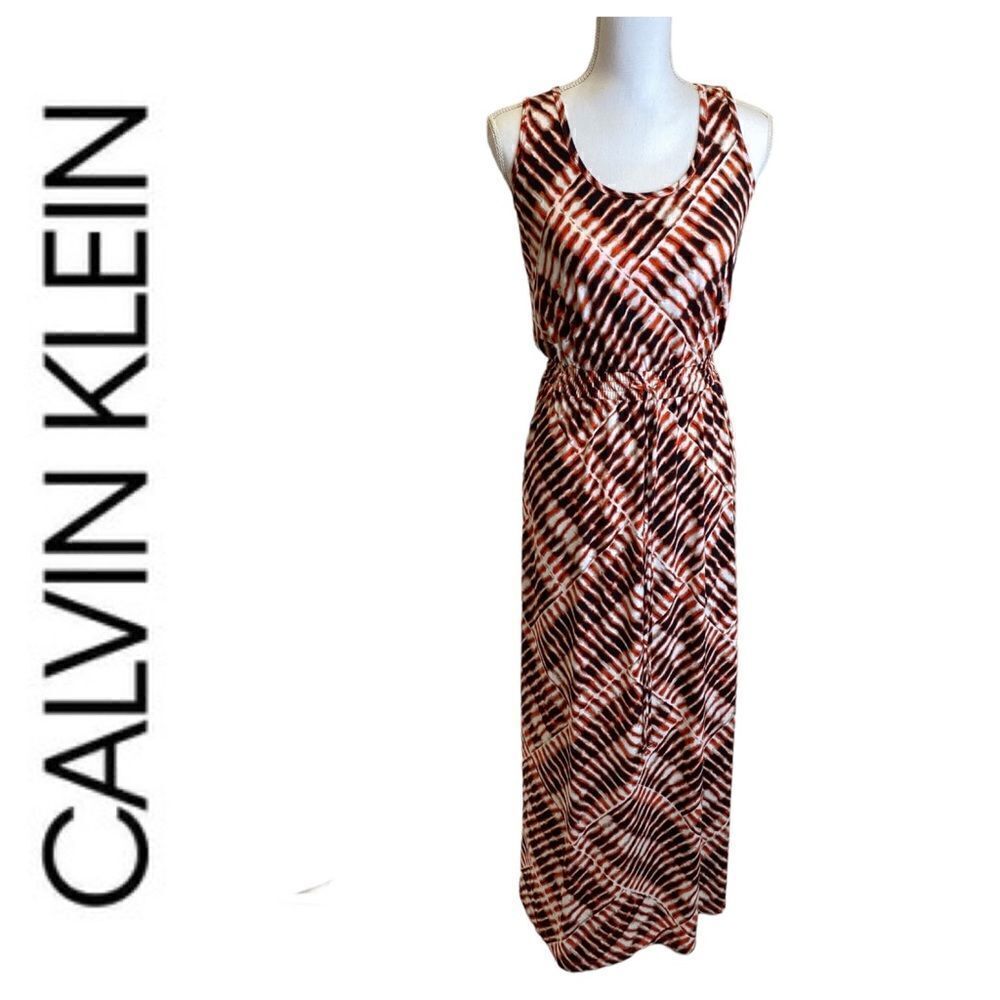 Calvin Klein Black and Red Print Maxi Dress Size 4